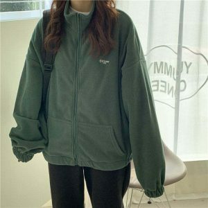 chic zip up sweatshirt solid color & sleek design 6198