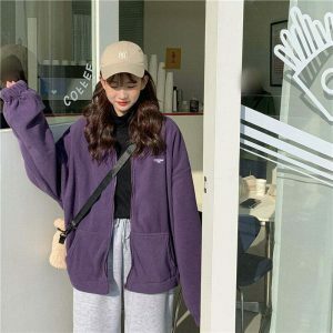 chic zip up sweatshirt solid color & sleek design 8650