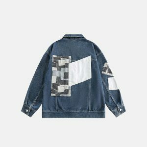 color block denim jacket with patches   youthful & edgy 6504