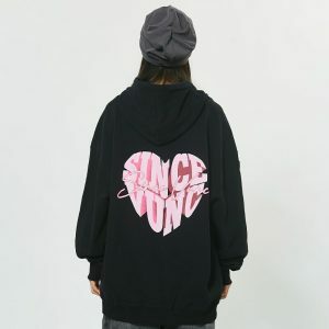 color block heart hoodie   youthful & chic streetwear staple 4055