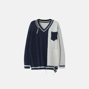 color block knit sweater loose & youthful streetwear chic 2203
