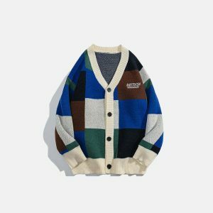 colorblock plaid cardigan chic & dynamic urban streetwear 5704