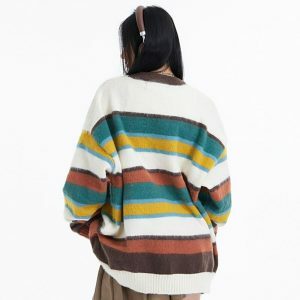 colorful striped sweater oversized & youthful appeal 2369