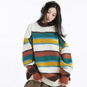 colorful striped sweater oversized & youthful appeal 2409