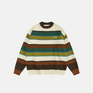 colorful striped sweater oversized & youthful appeal 7035