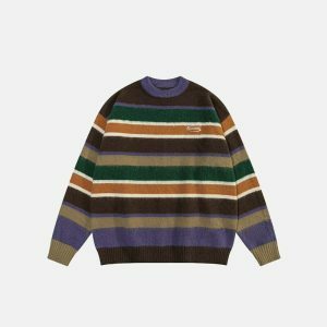 colorful striped sweater oversized & youthful appeal 8834