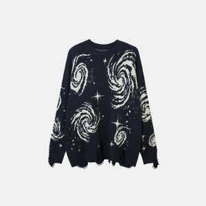 cosmic ripped knit sweater starry design urban appeal 4147