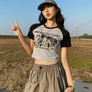 cute & youthful cats crop tops   streetwear charm 1859