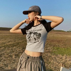 cute & youthful cats crop tops   streetwear charm 2782