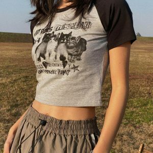 cute & youthful cats crop tops   streetwear charm 3634