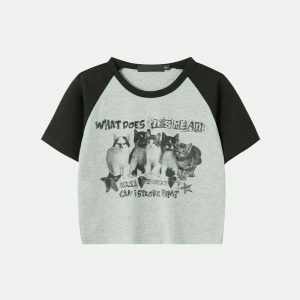 cute & youthful cats crop tops   streetwear charm 4542