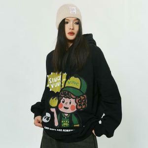 cute boy graphic oversized hoodie youthful & trendy style 2965