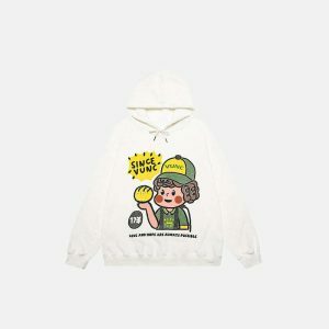 cute boy graphic oversized hoodie youthful & trendy style 3124
