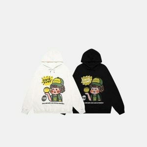 cute boy graphic oversized hoodie youthful & trendy style 5605