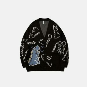 cute dinosaur cardigan youthful & quirky streetwear staple 1207