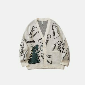 cute dinosaur cardigan youthful & quirky streetwear staple 4766