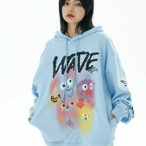 cute graphic print hoodie   youthful & trendy streetwear 2346