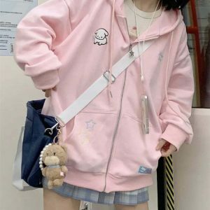 cute oversized zip up hoodie youthful & trendy comfort 1748