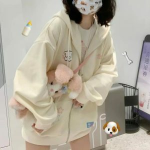 cute oversized zip up hoodie youthful & trendy comfort 1807