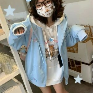 cute oversized zip up hoodie youthful & trendy comfort 5394