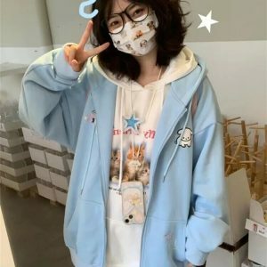 cute oversized zip up hoodie youthful & trendy comfort 6206