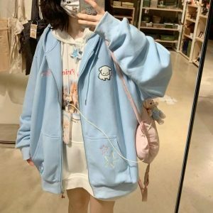 cute oversized zip up hoodie youthful & trendy comfort 8512