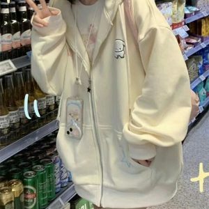 cute oversized zip up hoodie youthful & trendy comfort 8588