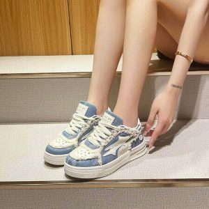 denim shooting stars sneakers youthful & vibrant street kicks 1521