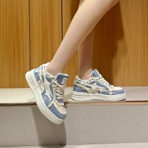 denim shooting stars sneakers youthful & vibrant street kicks 6754