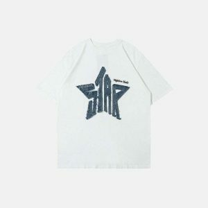 denim star letter tee youthful & iconic streetwear staple 1351