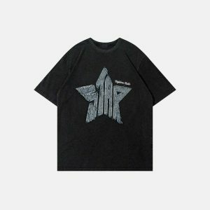 denim star letter tee youthful & iconic streetwear staple 8636