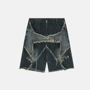 distressed star shorts edgy & youthful streetwear staple 2765