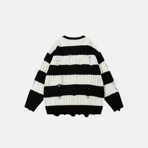 distressed striped knit sweater loose & edgy comfort 2921