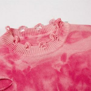 distressed tie dye sweater with holes youthful knit design 4074