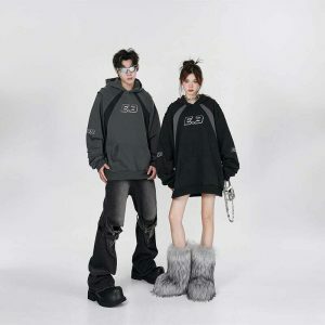 dynamic color contrast hoodie oversized & youthful style 5642