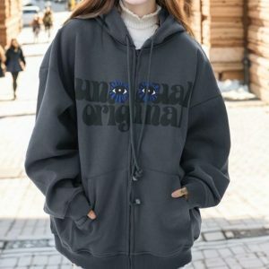 dynamic eye pattern zip up hoodie   urban & youthful style 1689