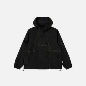dynamic multi pocket hoodie irregular zip up design 7671