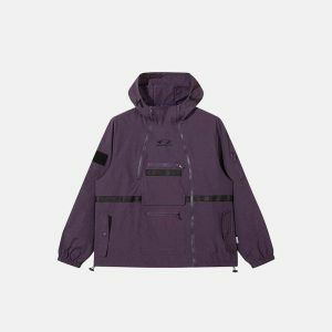 dynamic multi pocket hoodie irregular zip up design 7966