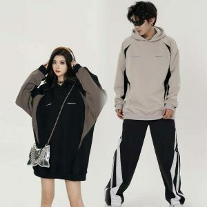 dynamic splicing color hoodie oversized & youthful 1140