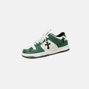 eco friendly green cross sneakers   urban & youthful design 4547