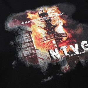 edgy burning building graphic hoodie urban streetwear icon 1814