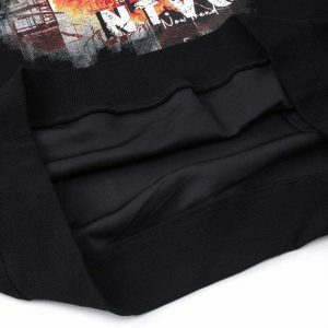 edgy burning building graphic hoodie urban streetwear icon 8819