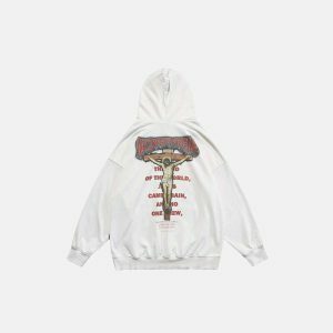 edgy crucifix washed hoodie youthful streetwear icon 7881