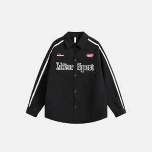 edgy motorcycle oversized shirt in sleek black 3306