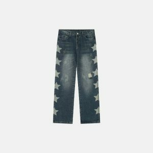 edgy ripped denim with side stars youthful streetwear look 8604