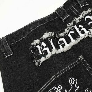 edgy ripped lion embroidery denim shorts youthful design 3645