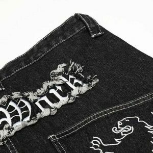 edgy ripped lion embroidery denim shorts youthful design 8699