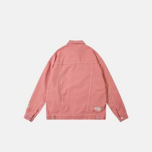 edgy ripped pink denim jacket youthful & chic streetwear 4310