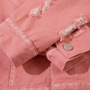 edgy ripped pink denim jacket youthful & chic streetwear 7764