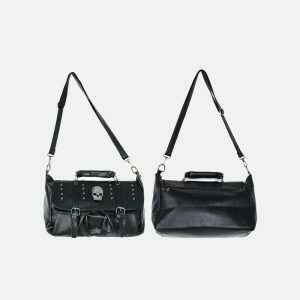 edgy rivet skull gothic shoulder bag   urban rebel accessory 7683